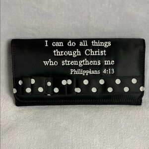 Black Polka Dot Wallet with Scripture Quote NWOT
